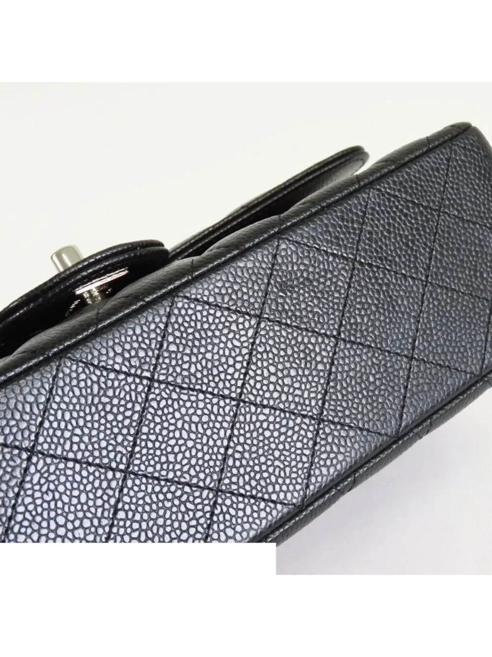 Chanel Chain Black Silver Caviar Leather Quilted 25 Double Flap Shoulder Bag